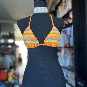 Striped Crochet Halter Bikini Top